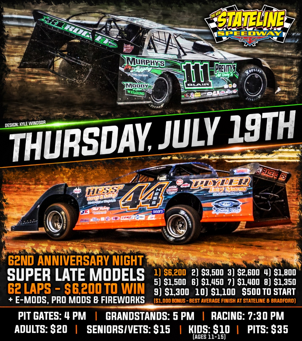 Stateline celebrates 62nd Anniversary Thursday with 62 laps for Super Late Models and Fireworks display